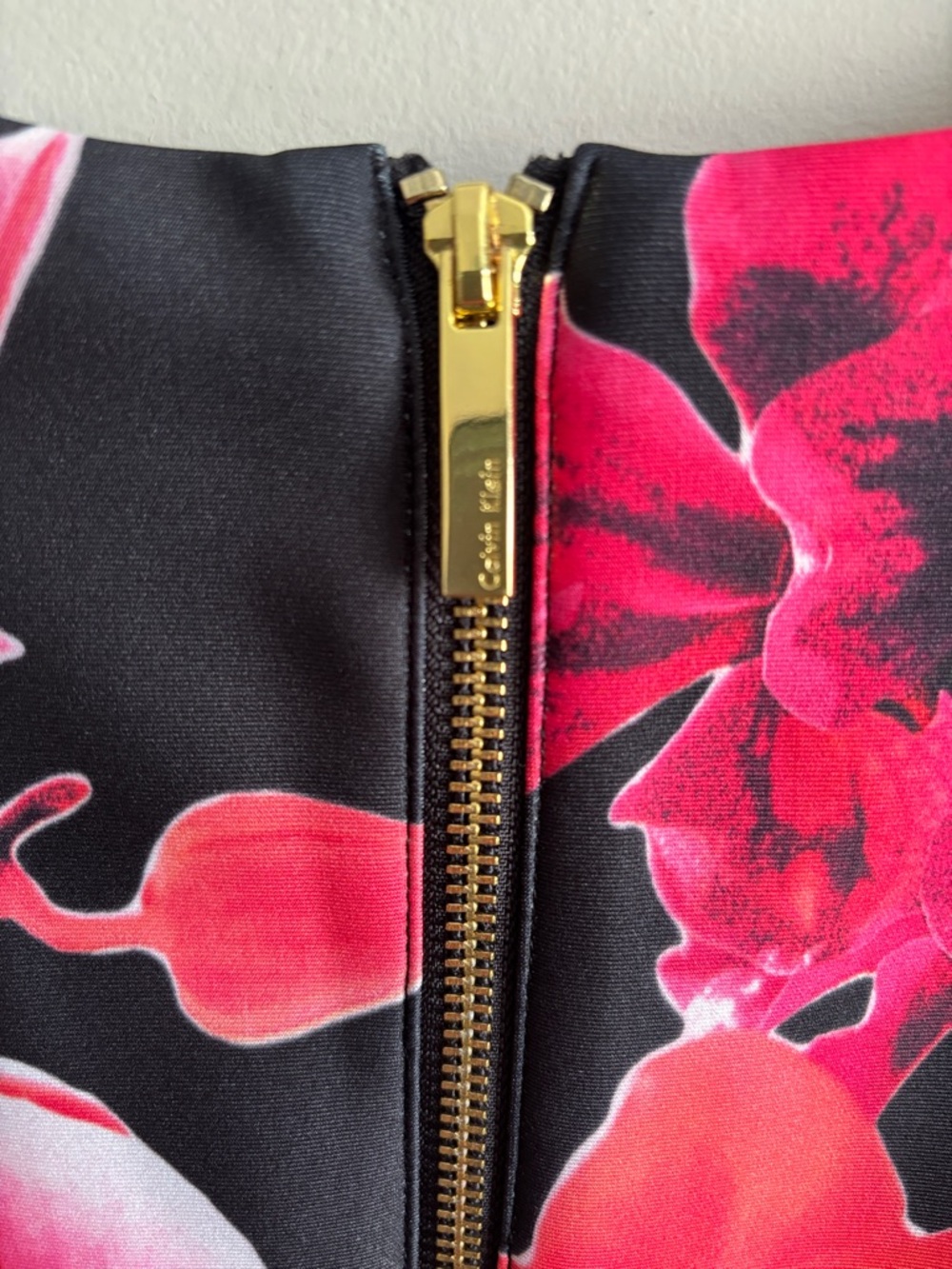 Calvin Klein Black Midi Dress with Pink & Red Floral Print - Picture 4 of 6